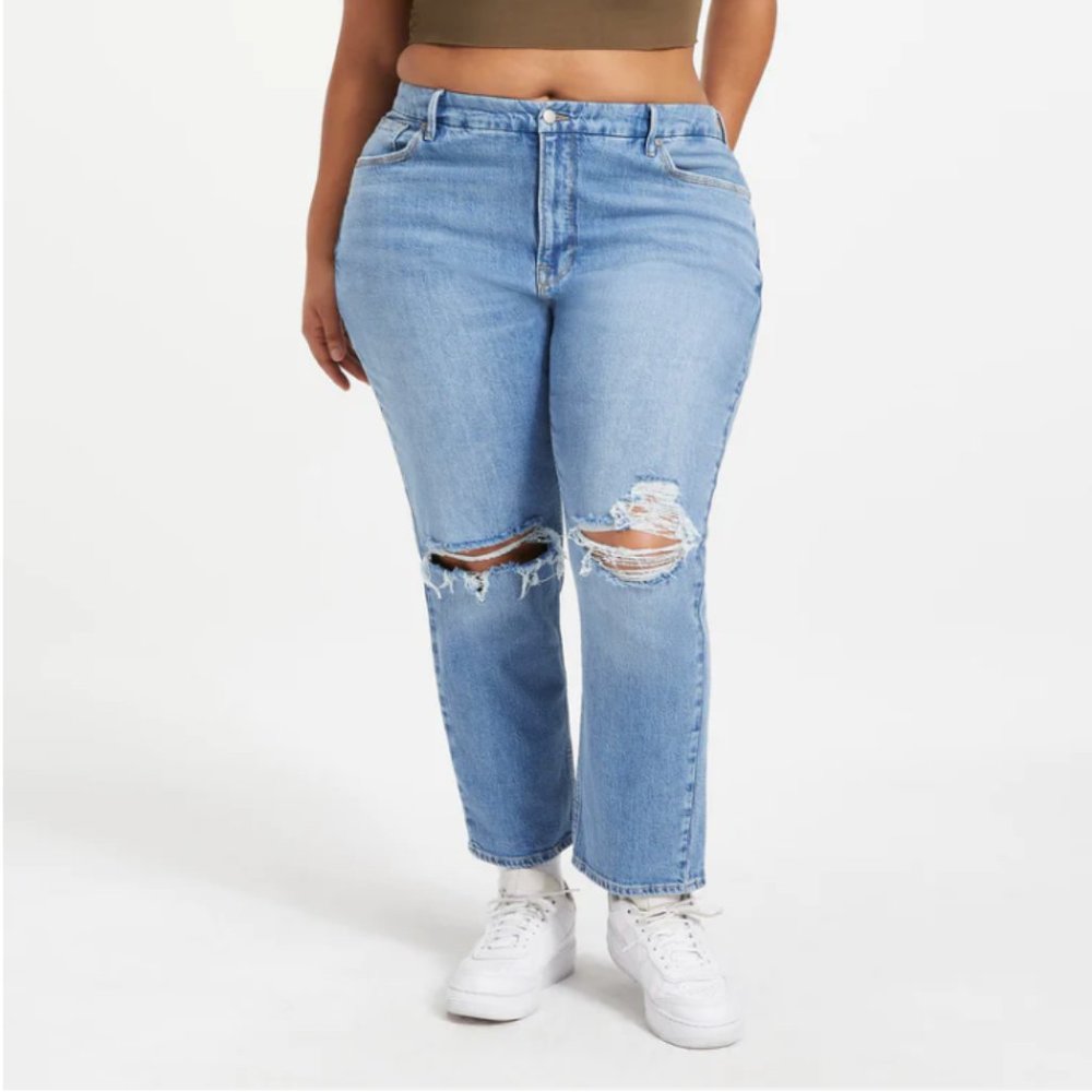 GOOD AMERICAN GOOD ICON CROPPED JEANS SIZE 14 INDIGO